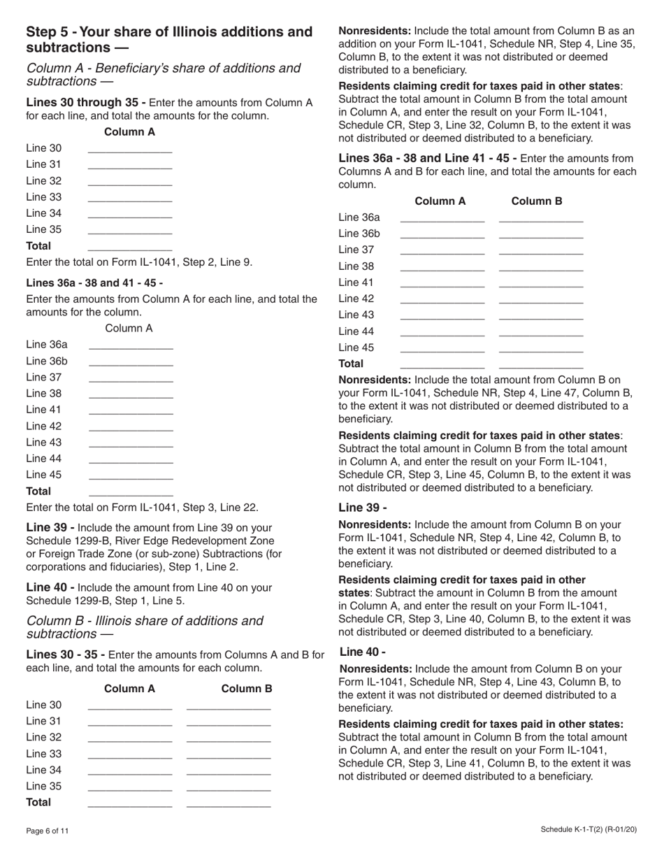 Instructions for Schedule K-1-T Beneficiarys Share of Income and Deductions - Illinois, Page 6