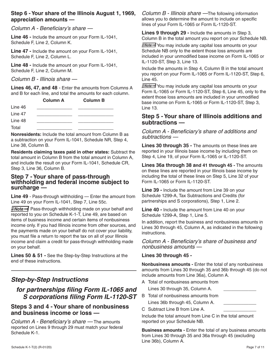 Instructions for Schedule K-1-T Beneficiarys Share of Income and Deductions - Illinois, Page 7