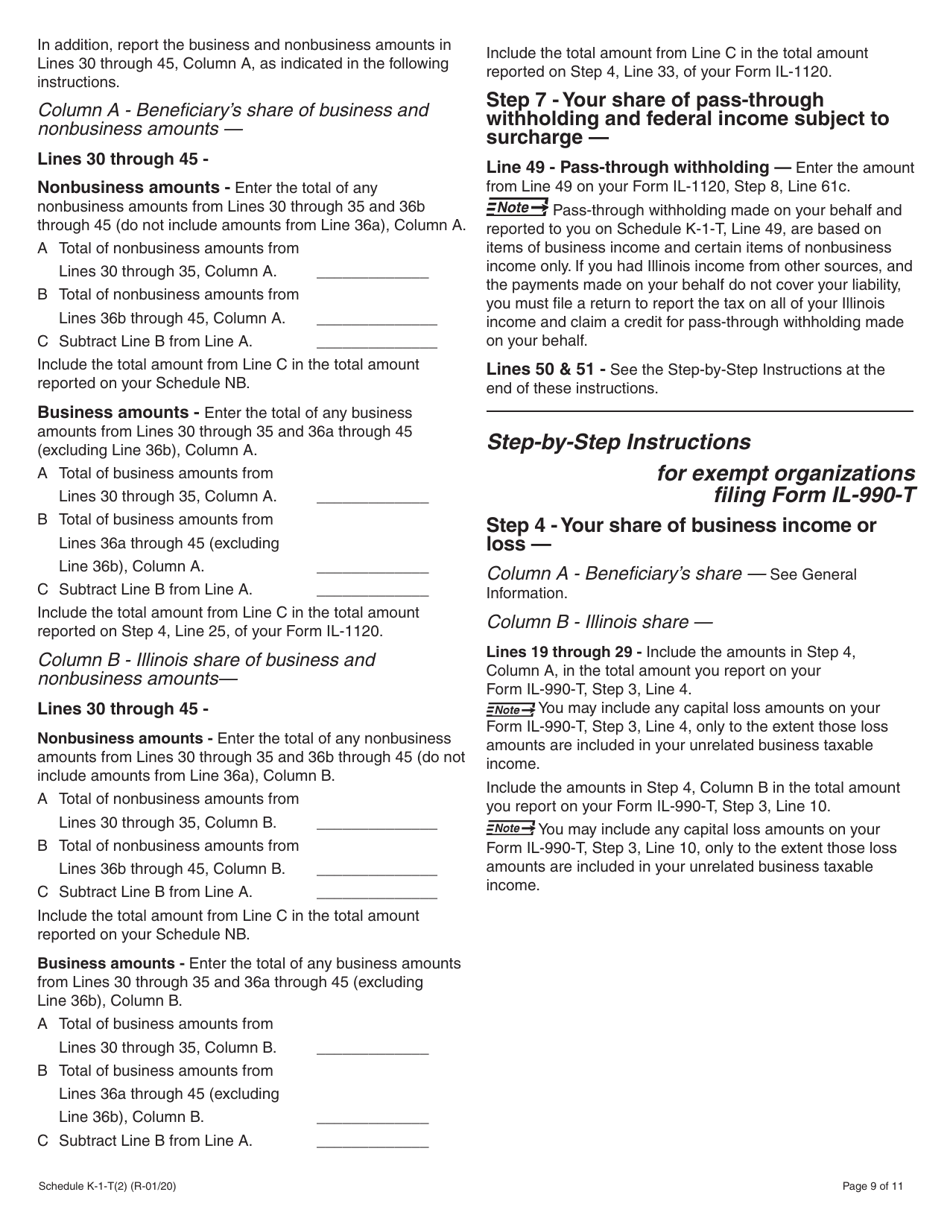 Instructions for Schedule K-1-T Beneficiarys Share of Income and Deductions - Illinois, Page 9