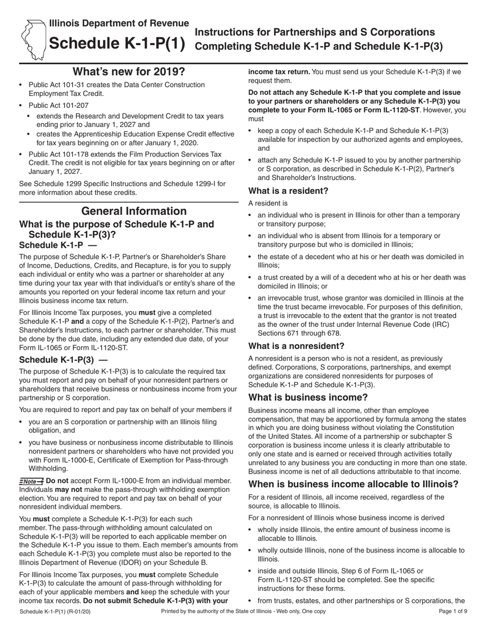 Instructions for Schedule K-1-P, K-1-P(3) Partnerships and S Corporations - Illinois, Page 1