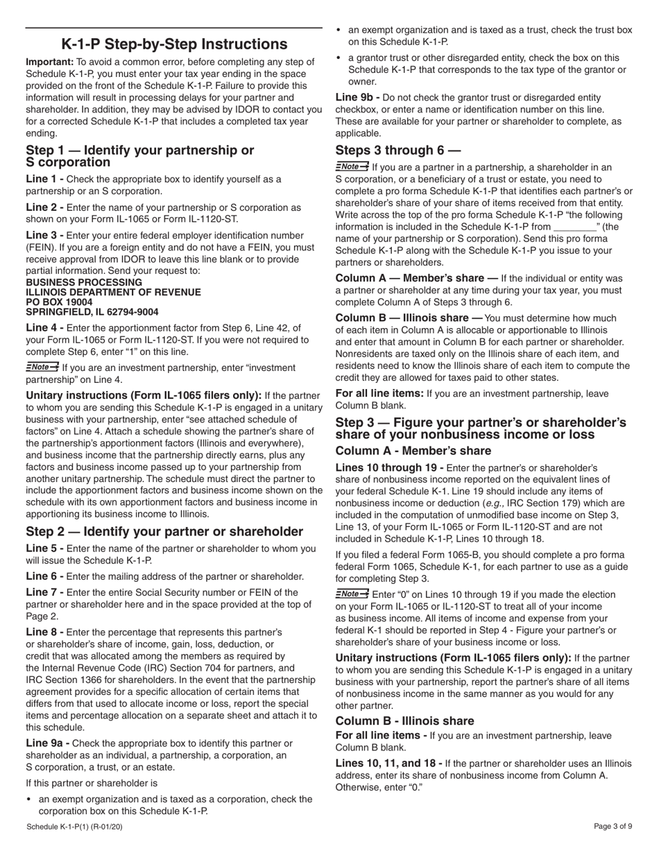 Instructions for Schedule K-1-P, K-1-P(3) Partnerships and S Corporations - Illinois, Page 3