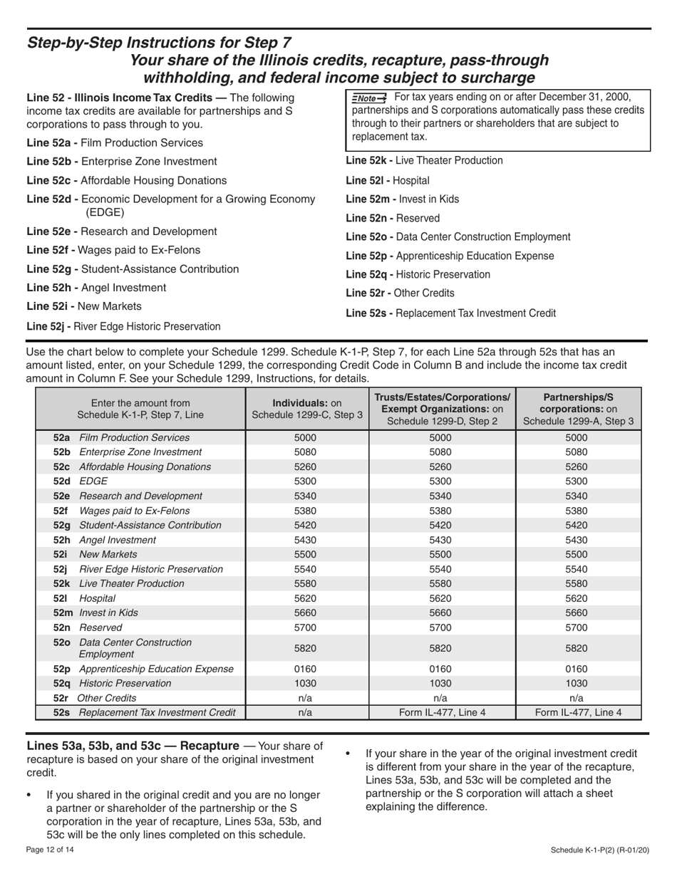 Instructions for Schedule K-1-P(2) Partners or Shareholders Share of Income, Deductions, Credits, and Recapture - Illinois, Page 12