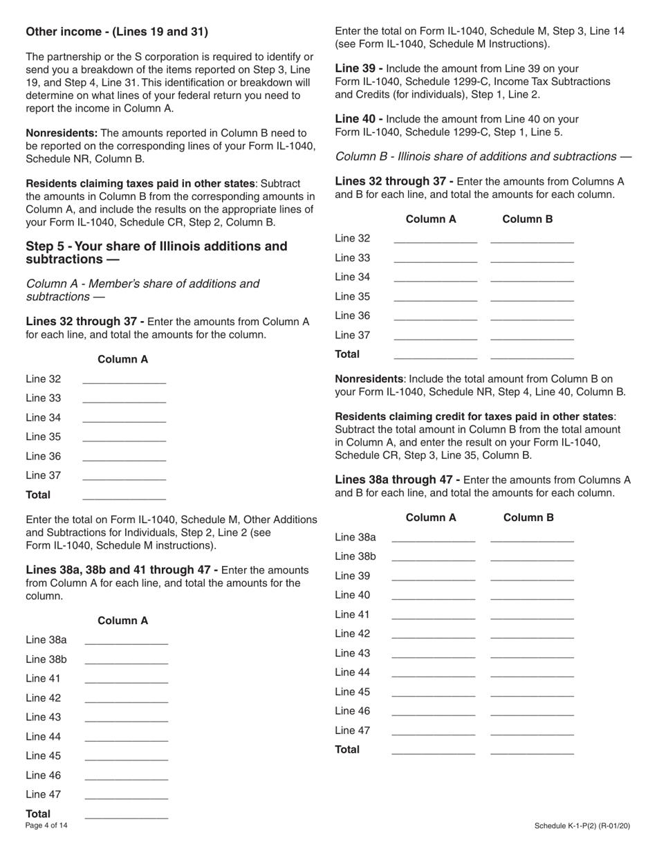 Instructions for Schedule K-1-P(2) Partners or Shareholders Share of Income, Deductions, Credits, and Recapture - Illinois, Page 4