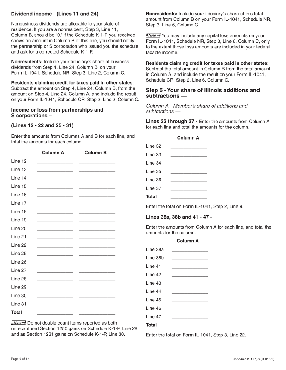 Instructions for Schedule K-1-P(2) Partners or Shareholders Share of Income, Deductions, Credits, and Recapture - Illinois, Page 6