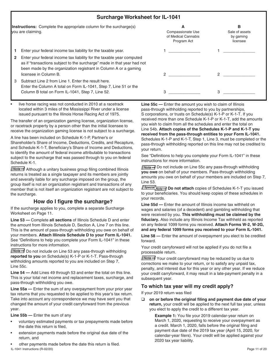 Instructions for Form IL-1041 Fiduciary Income and Replacement Tax Return - Illinois, Page 11