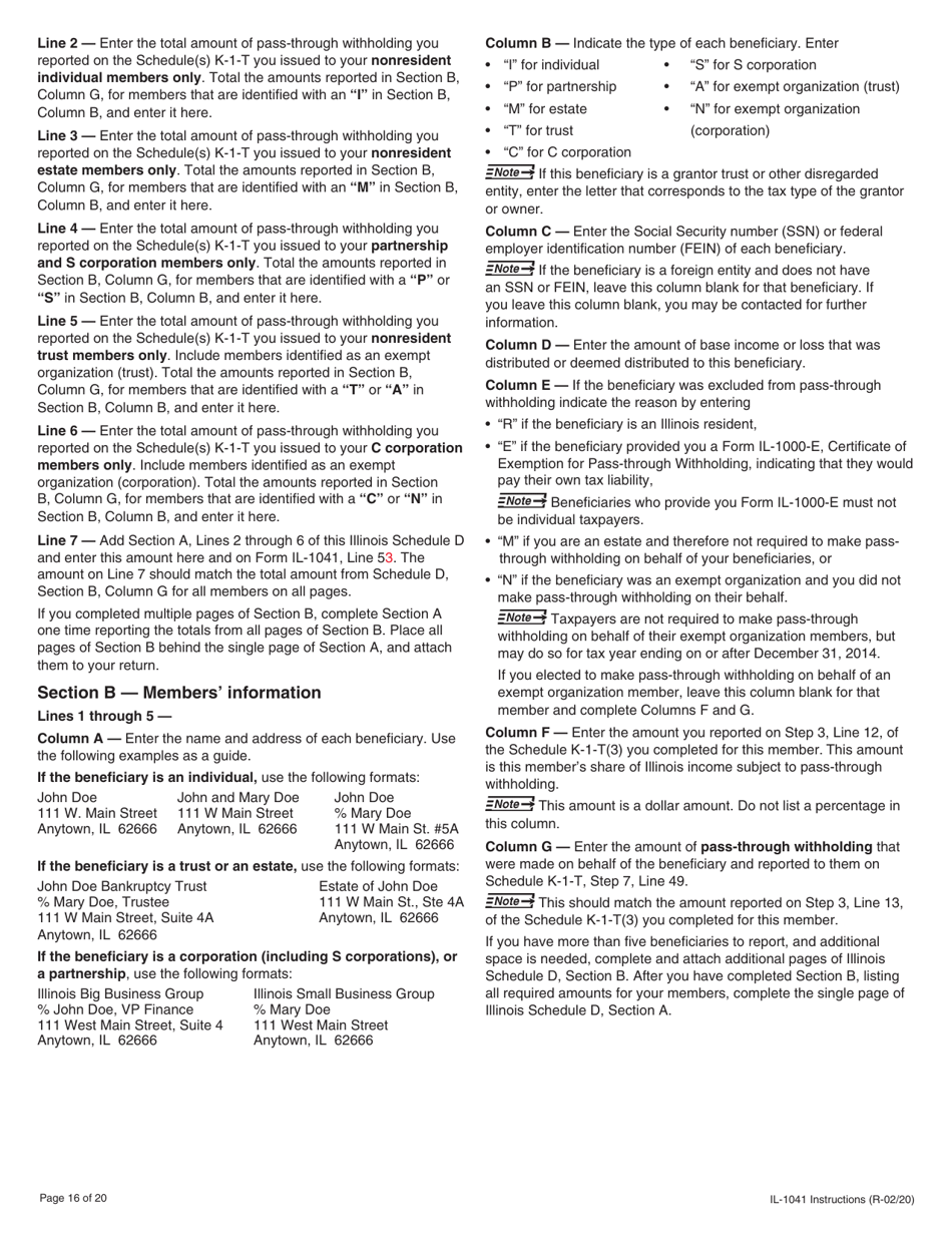 Instructions for Form IL-1041 Fiduciary Income and Replacement Tax Return - Illinois, Page 16