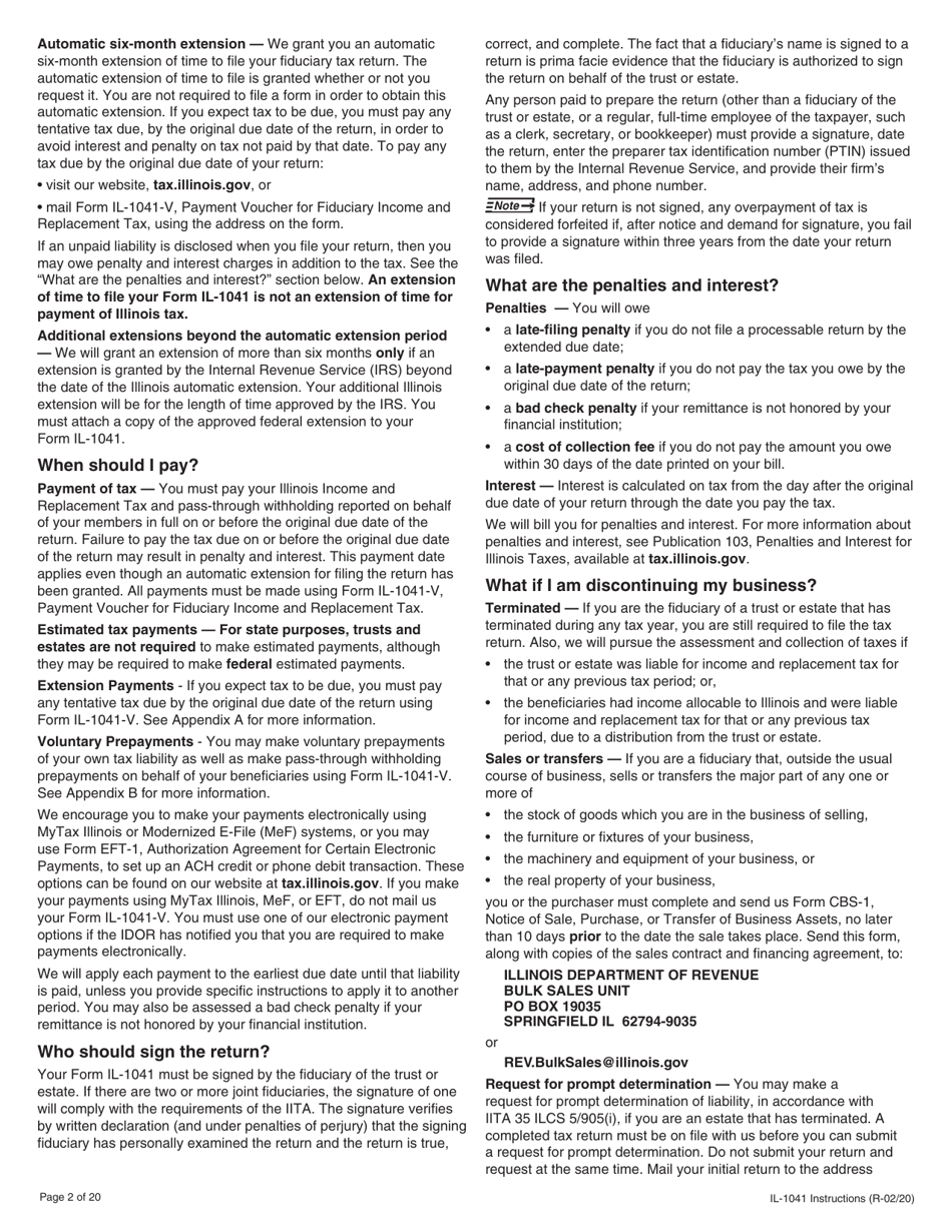 Instructions for Form IL-1041 Fiduciary Income and Replacement Tax Return - Illinois, Page 2