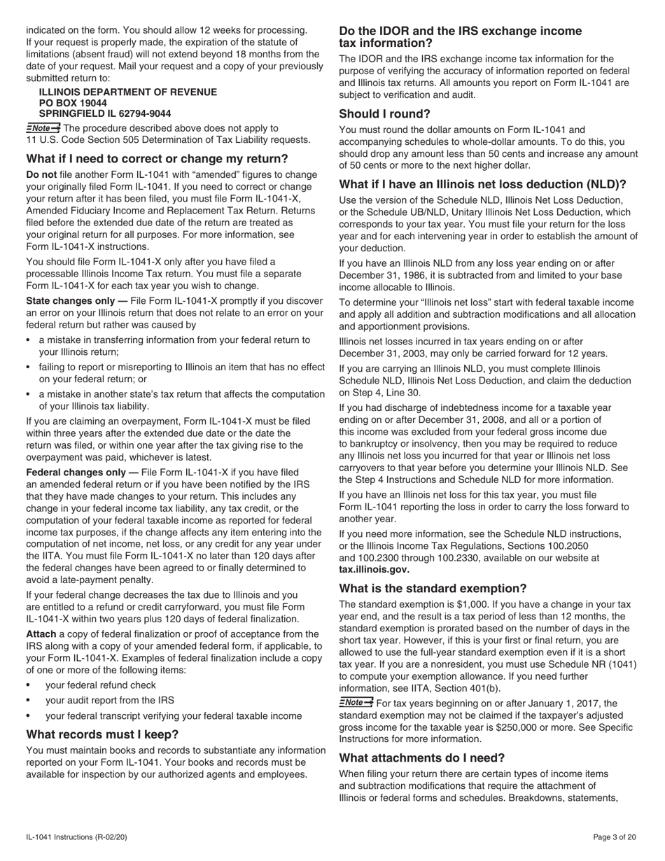 Instructions for Form IL-1041 Fiduciary Income and Replacement Tax Return - Illinois, Page 3