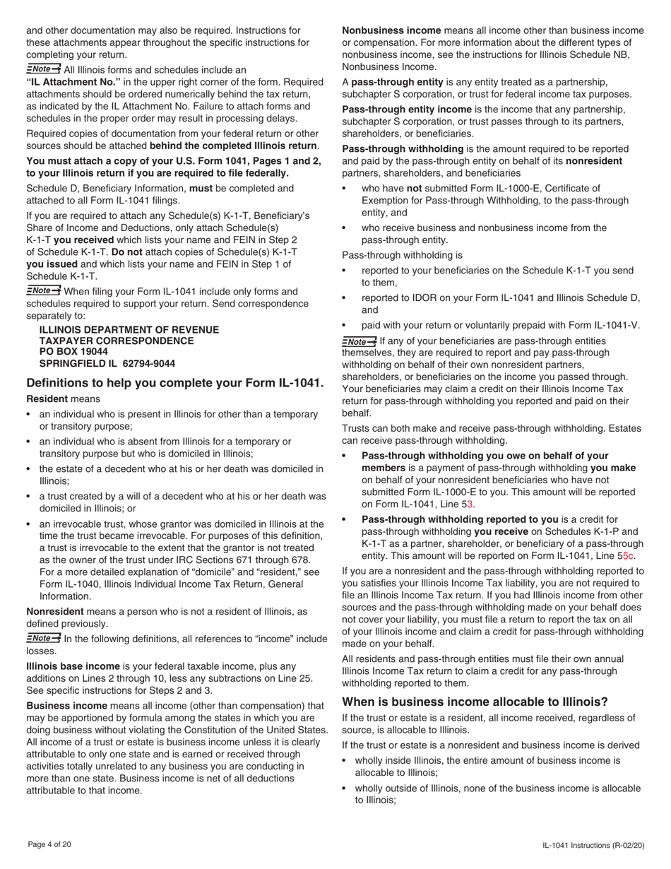 Instructions for Form IL-1041 Fiduciary Income and Replacement Tax Return - Illinois, Page 4