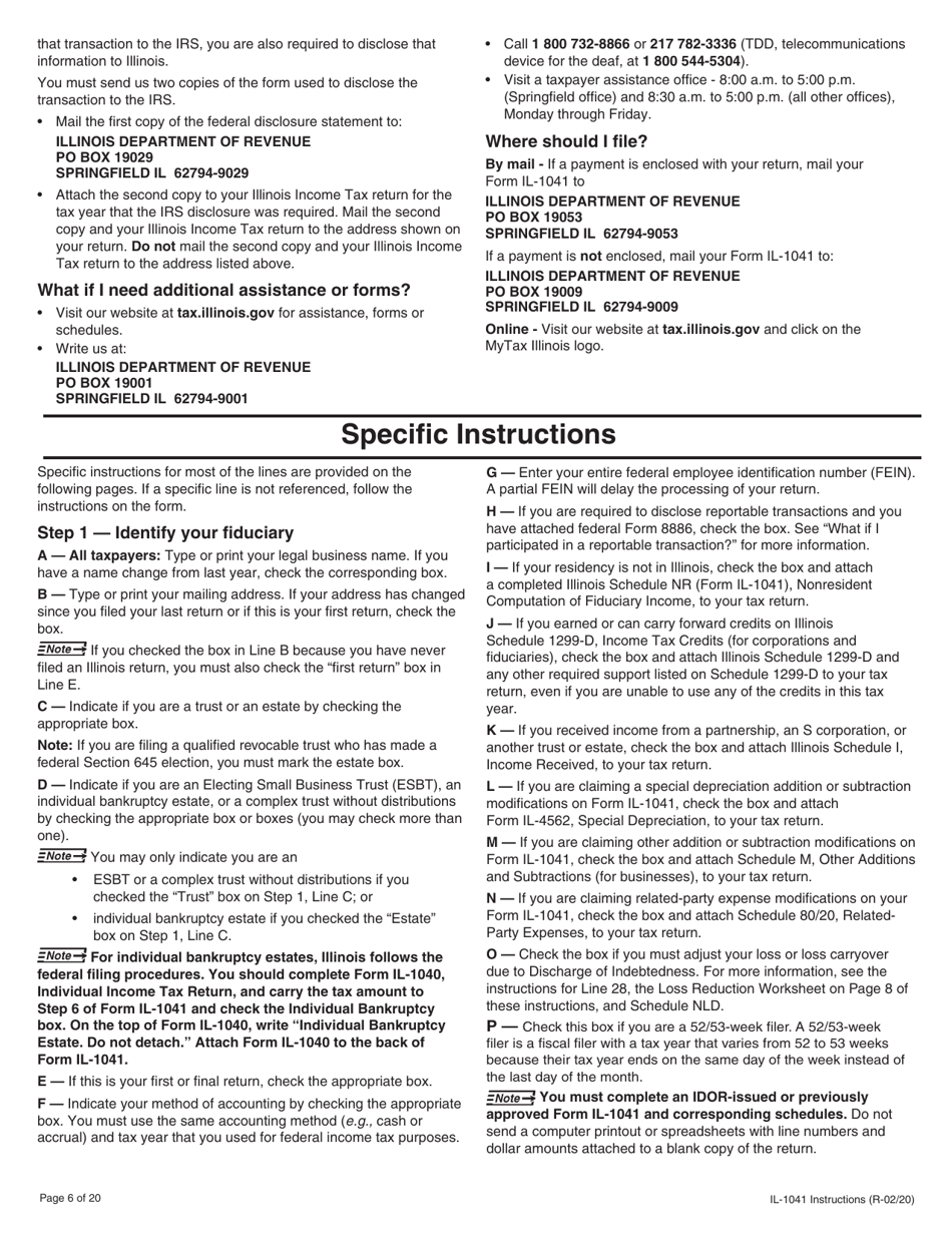 Instructions for Form IL-1041 Fiduciary Income and Replacement Tax Return - Illinois, Page 6