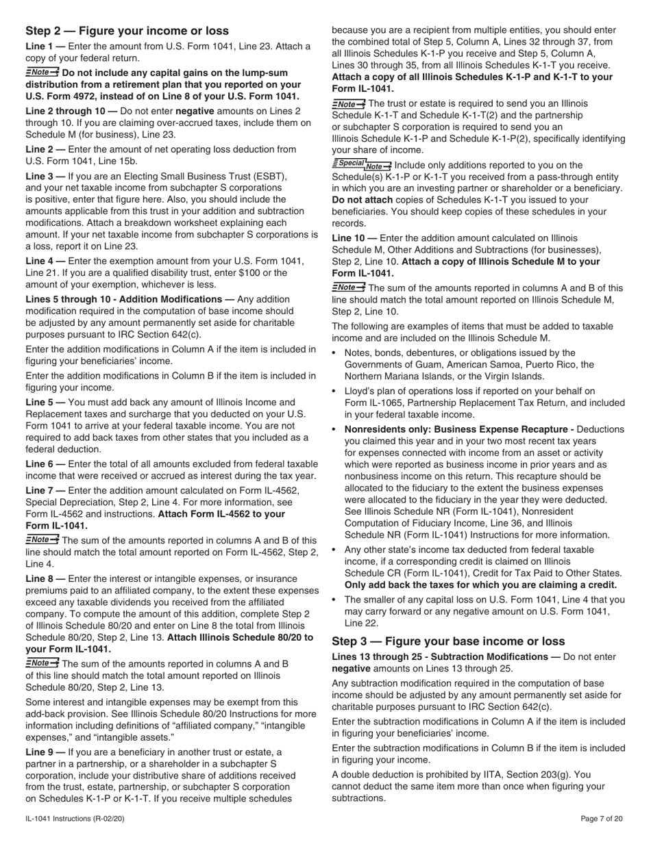 Instructions for Form IL-1041 Fiduciary Income and Replacement Tax Return - Illinois, Page 7