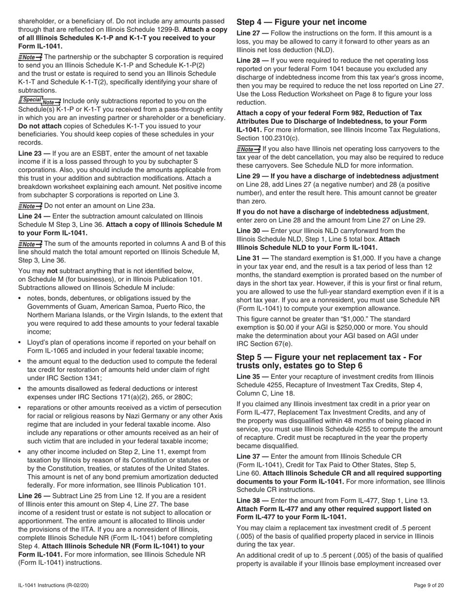 Instructions for Form IL-1041 Fiduciary Income and Replacement Tax Return - Illinois, Page 9
