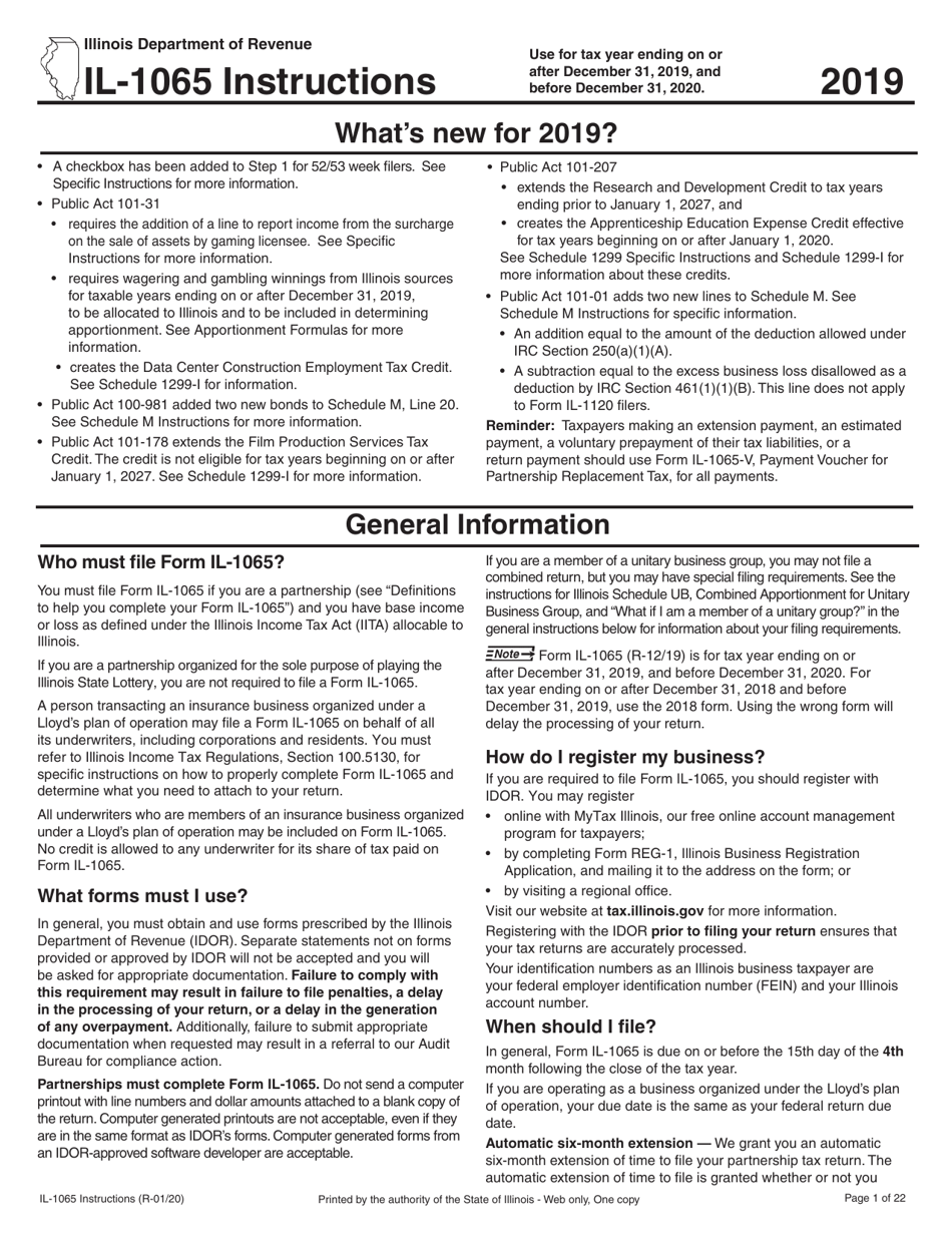Download Instructions for Form IL1065 Partnership Replacement Tax