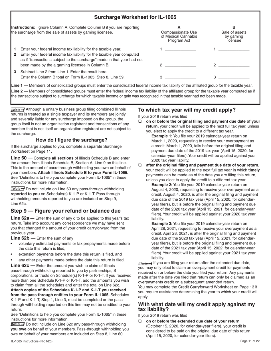 Instructions for Form IL-1065 Partnership Replacement Tax Return - Illinois, Page 11