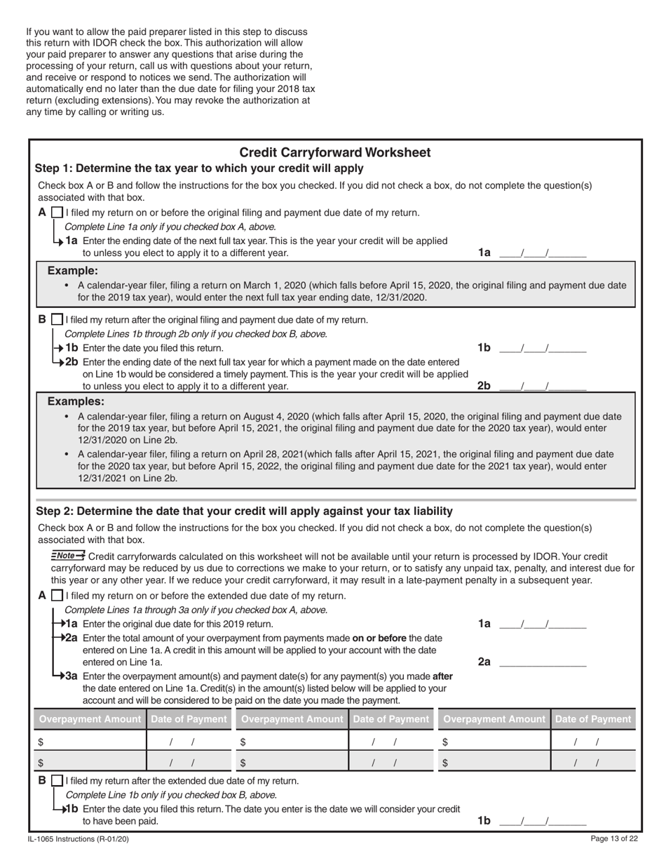 Download Instructions for Form IL-1065 Partnership Replacement Tax ...