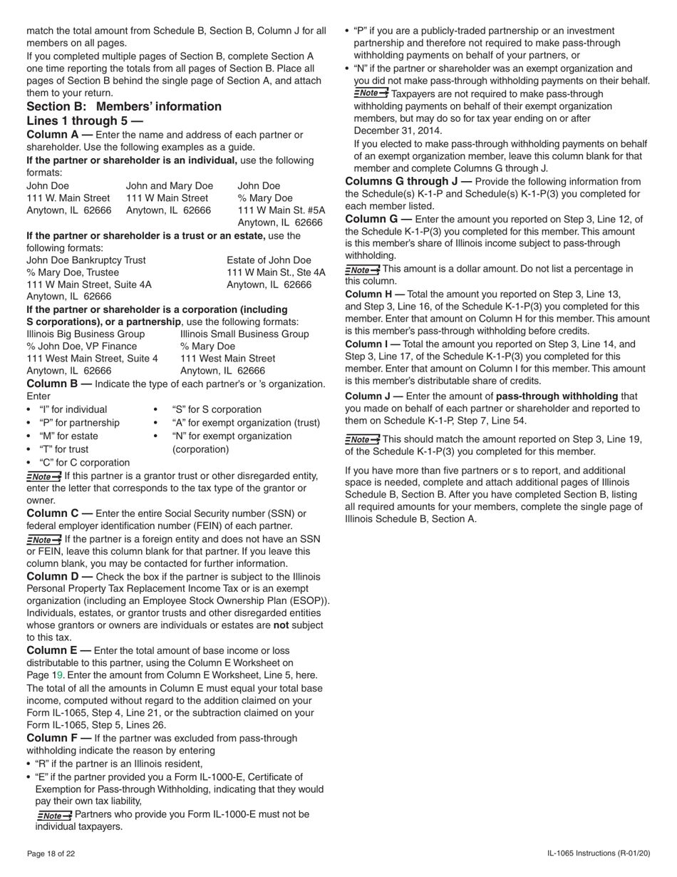 Instructions for Form IL-1065 Partnership Replacement Tax Return - Illinois, Page 18