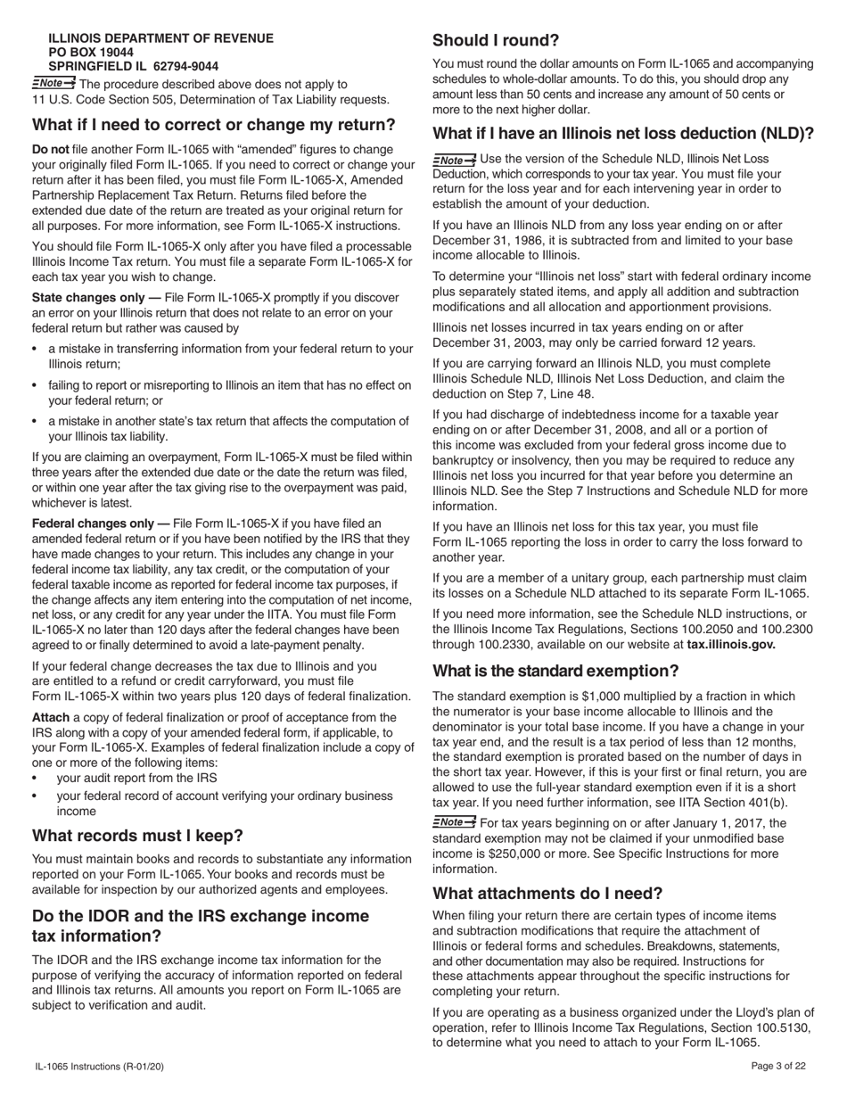 Instructions for Form IL-1065 Partnership Replacement Tax Return - Illinois, Page 3