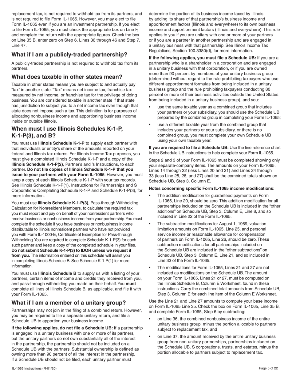 Instructions for Form IL-1065 Partnership Replacement Tax Return - Illinois, Page 5