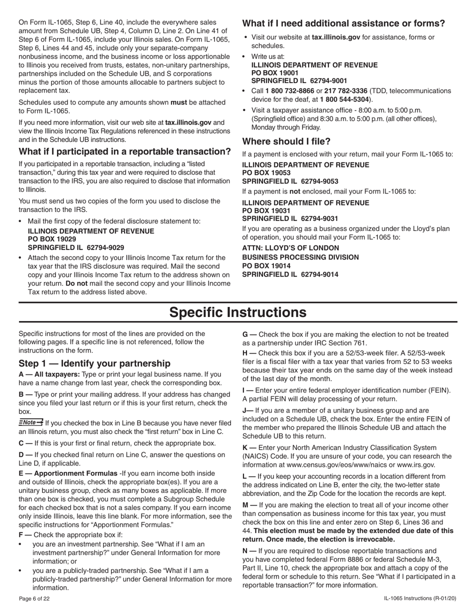 Instructions for Form IL-1065 Partnership Replacement Tax Return - Illinois, Page 6