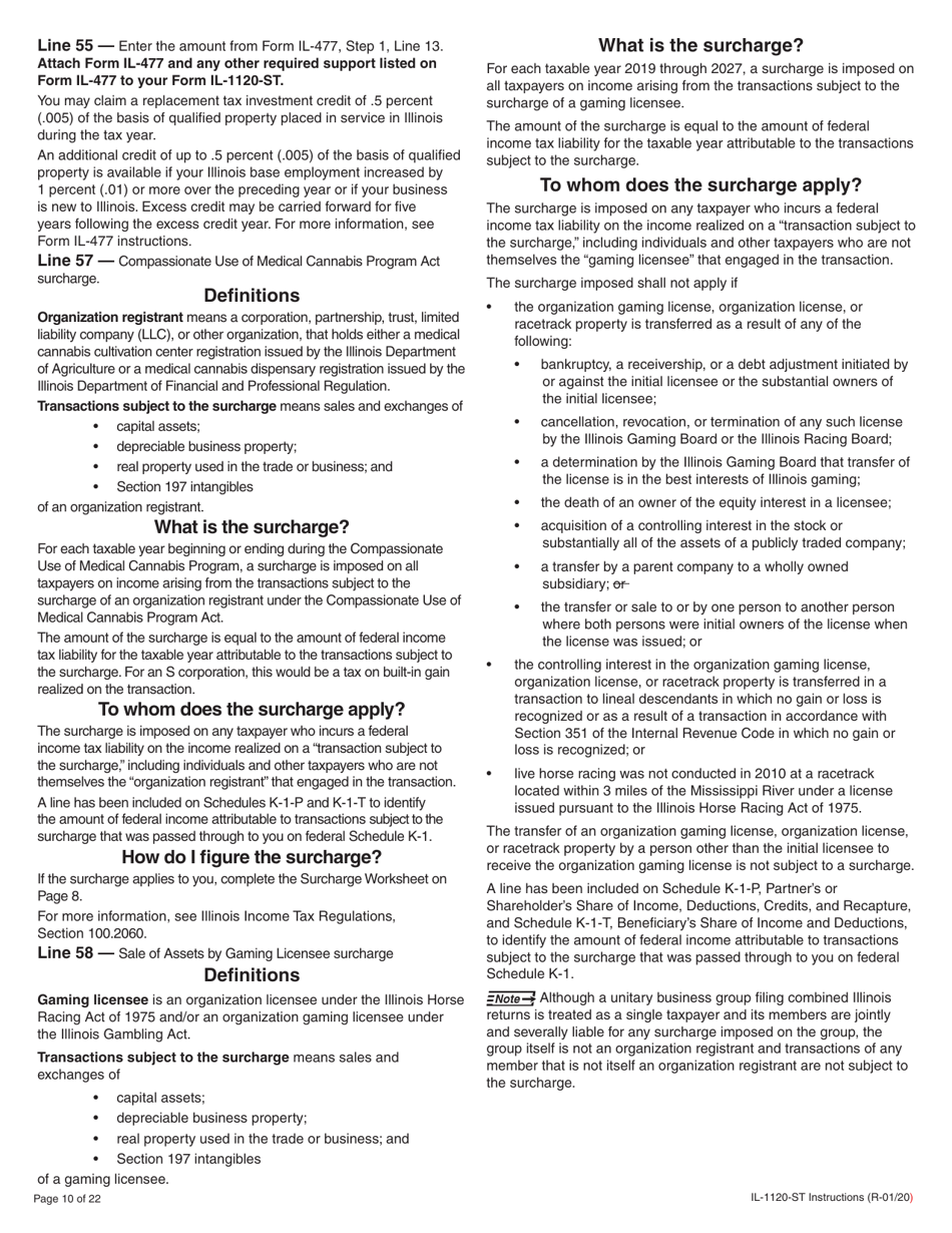 Instructions for Form IL-1120-ST Small Business Corporation Replacement Tax Return - Illinois, Page 10
