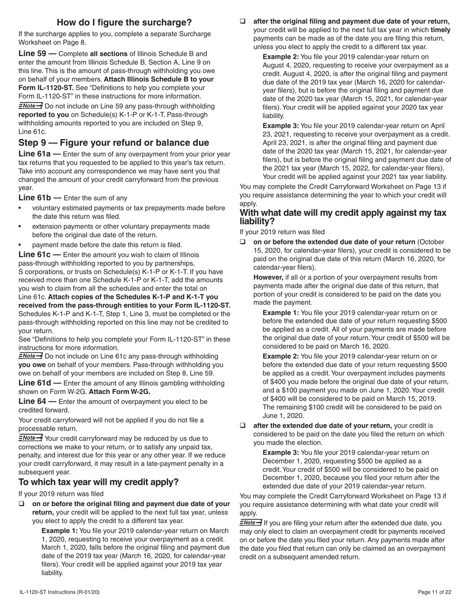 Instructions for Form IL-1120-ST Small Business Corporation Replacement Tax Return - Illinois, Page 11