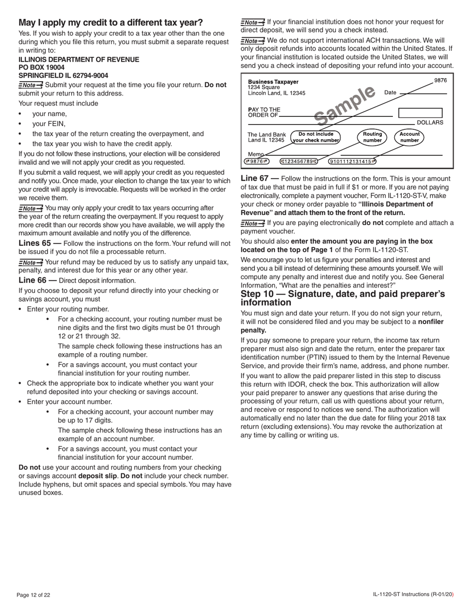 Instructions for Form IL-1120-ST Small Business Corporation Replacement Tax Return - Illinois, Page 12