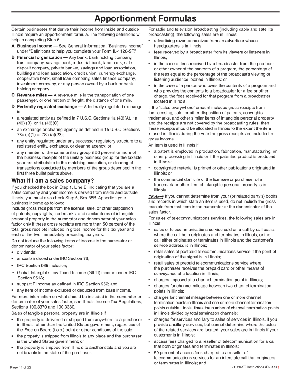 Instructions for Form IL-1120-ST Small Business Corporation Replacement Tax Return - Illinois, Page 14