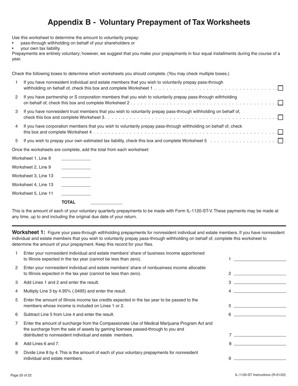 Instructions for Form IL-1120-ST Small Business Corporation Replacement Tax Return - Illinois, Page 20