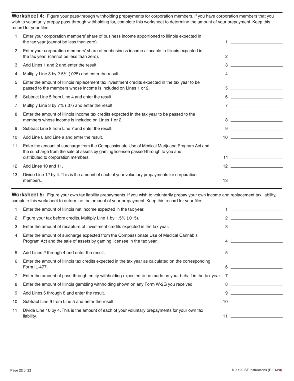 Instructions for Form IL-1120-ST Small Business Corporation Replacement Tax Return - Illinois, Page 22
