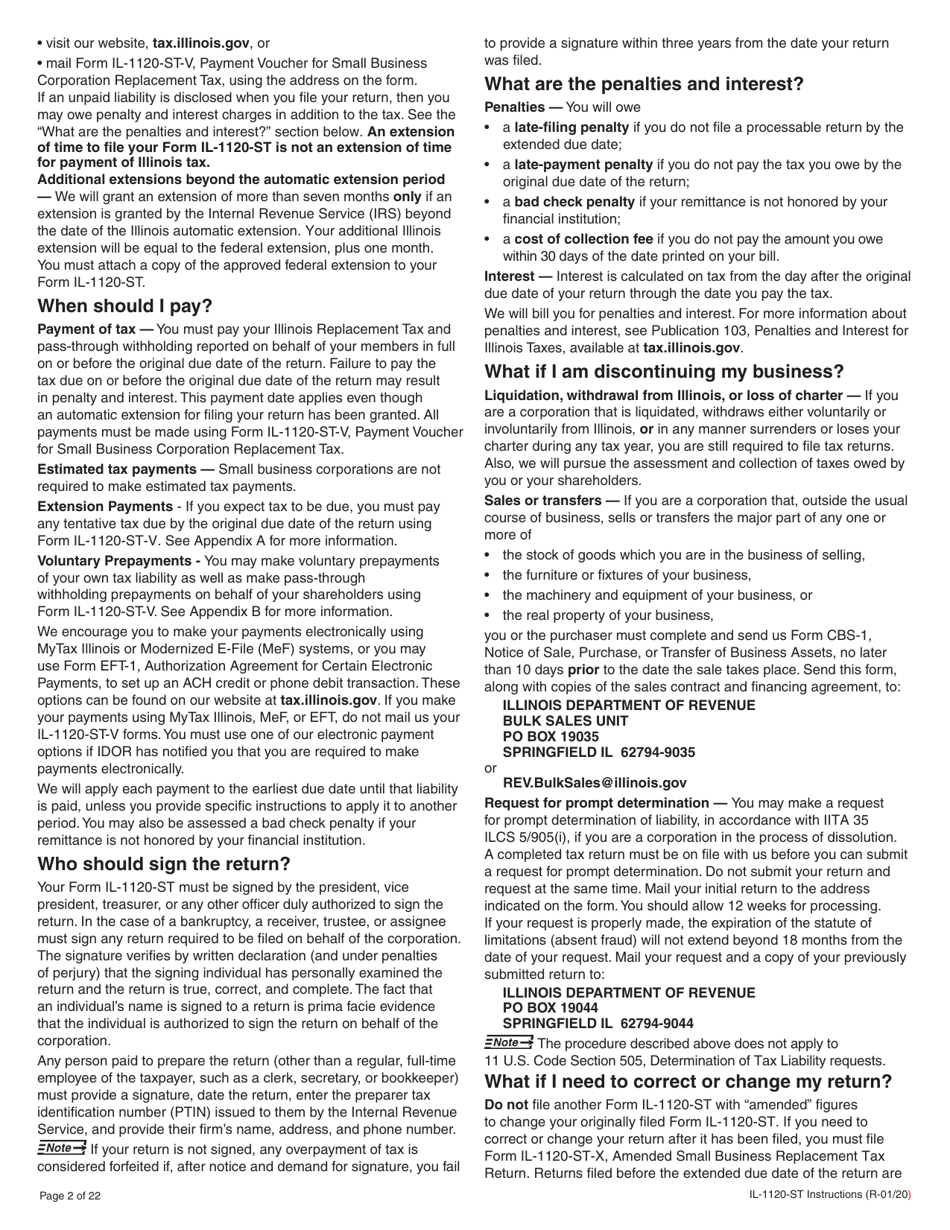 Instructions for Form IL-1120-ST Small Business Corporation Replacement Tax Return - Illinois, Page 2