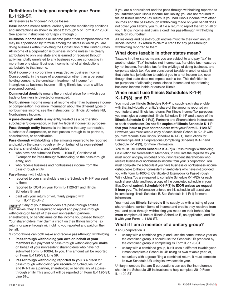 Instructions for Form IL-1120-ST Small Business Corporation Replacement Tax Return - Illinois, Page 4