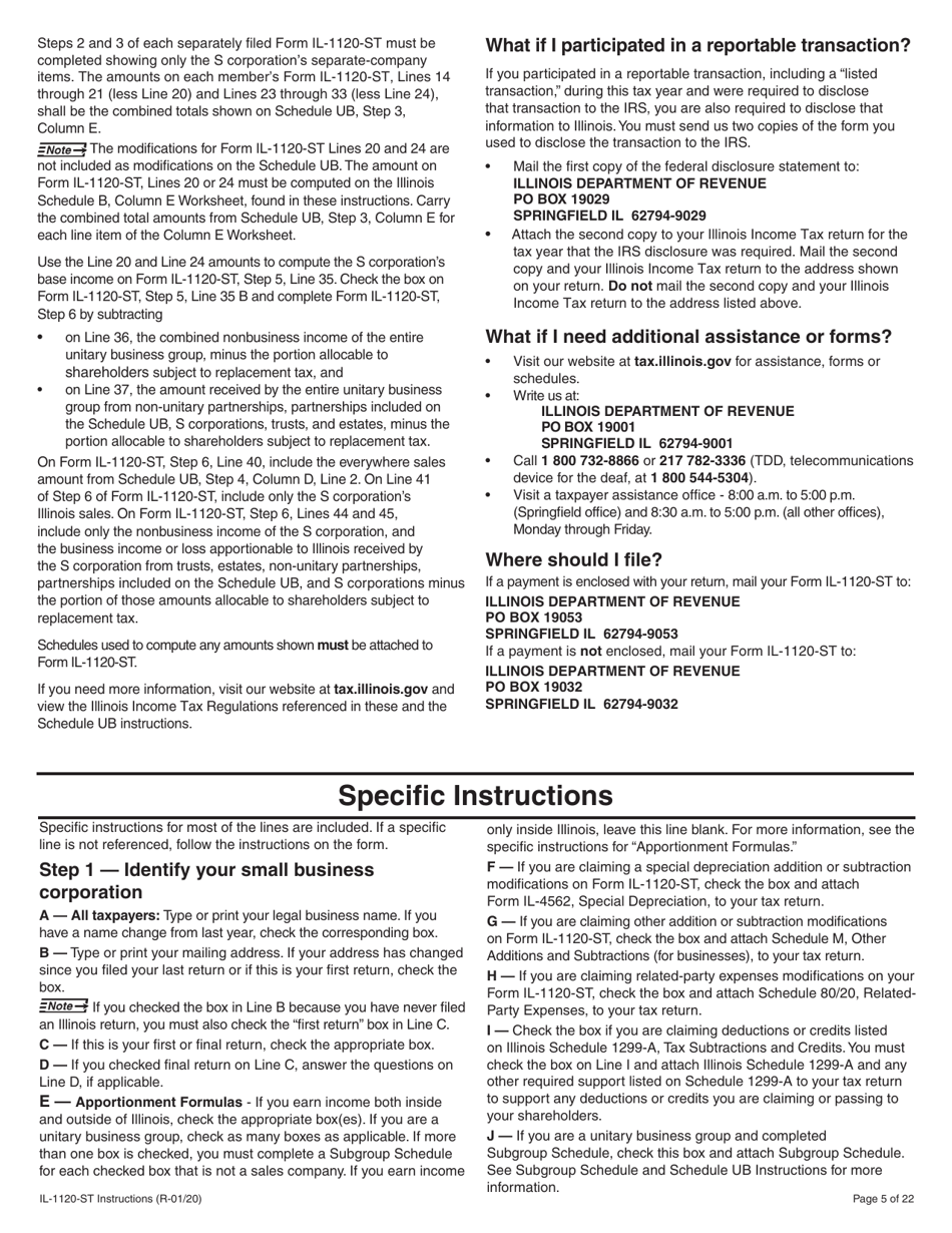 Instructions for Form IL-1120-ST Small Business Corporation Replacement Tax Return - Illinois, Page 5