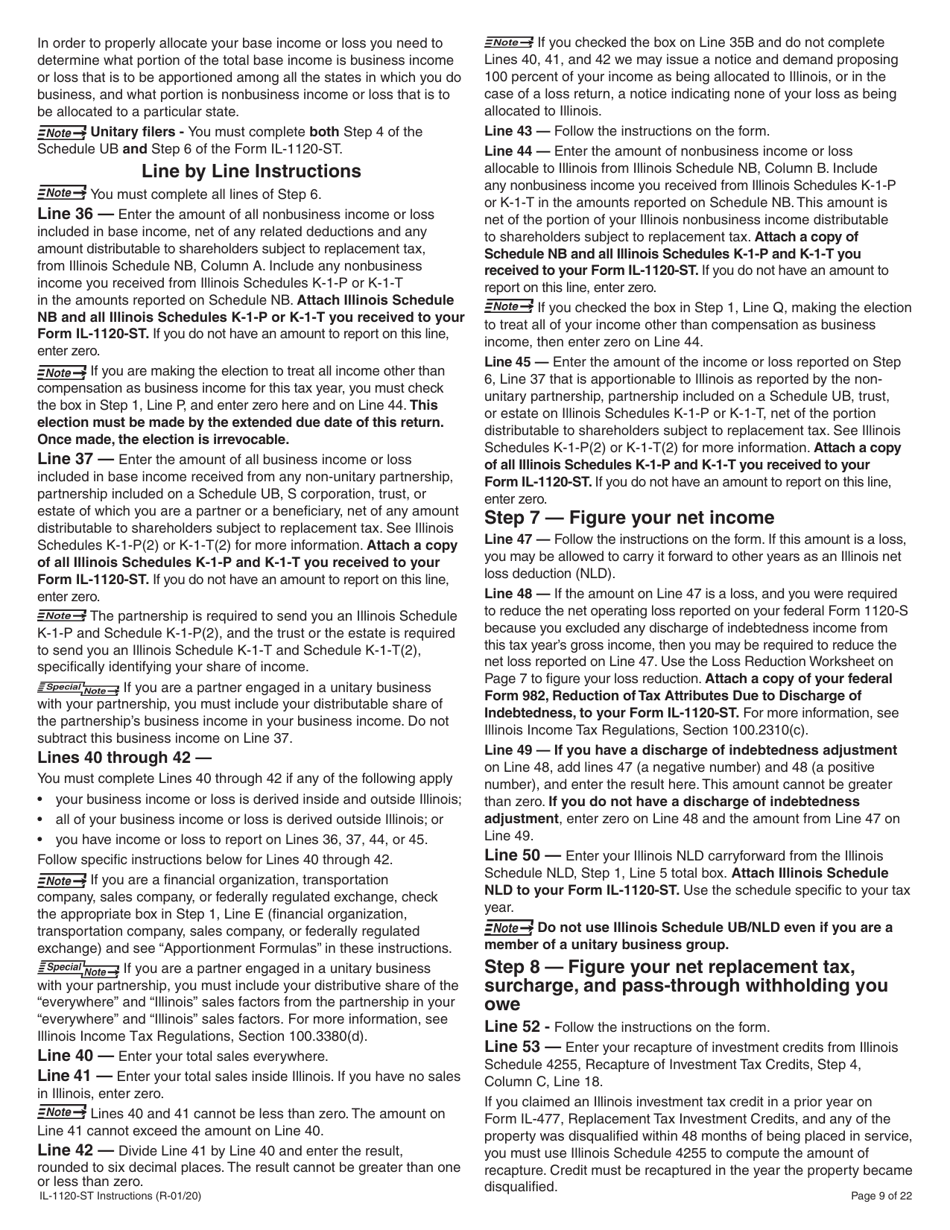 Instructions for Form IL-1120-ST Small Business Corporation Replacement Tax Return - Illinois, Page 9