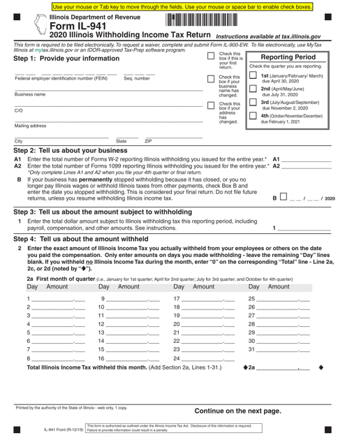 Form IL-941 2020 Printable Pdf