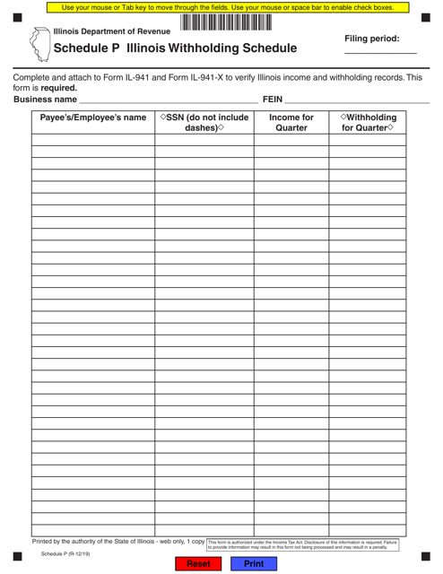 Schedule P Illinois Withholding Schedule - Illinois