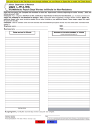 Document preview: Form IL-W-6-WS Worksheet to Report Days Worked in Illinois for Non-residents - Illinois, 2020