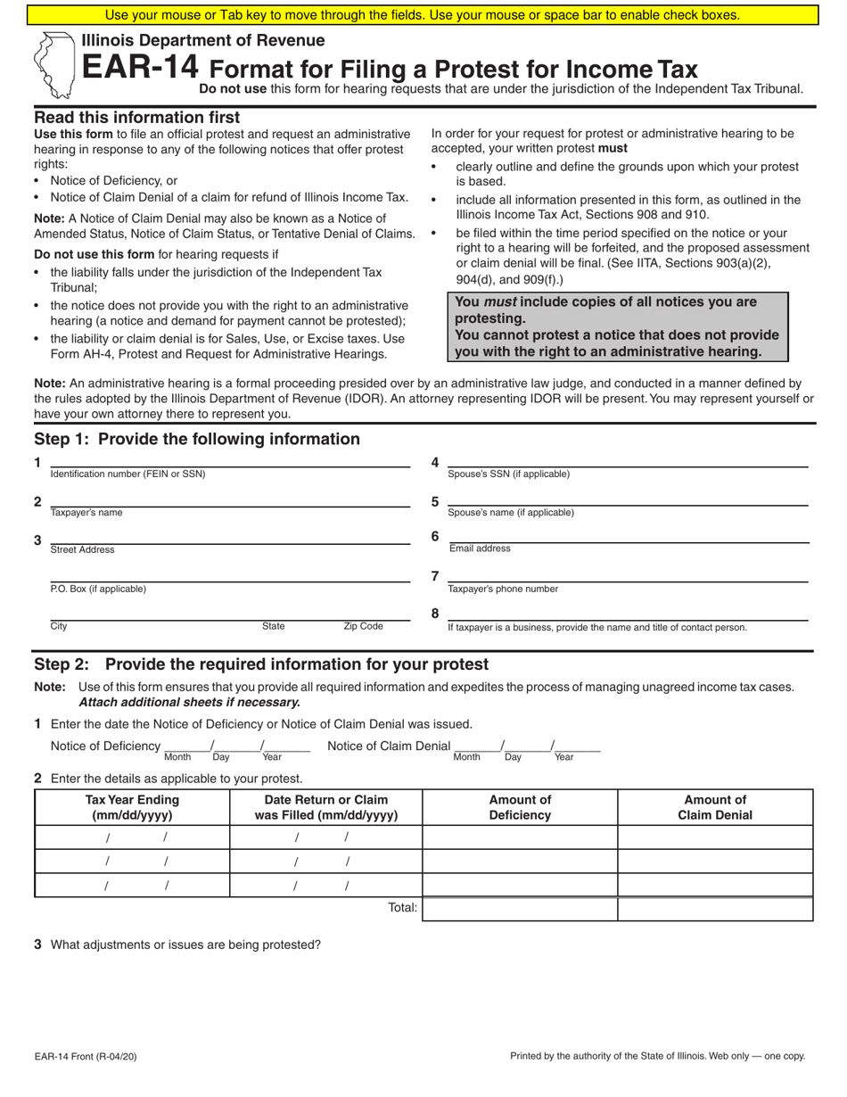 Form EAR-14 Download Fillable PDF or Fill Online Format for Filing a ...