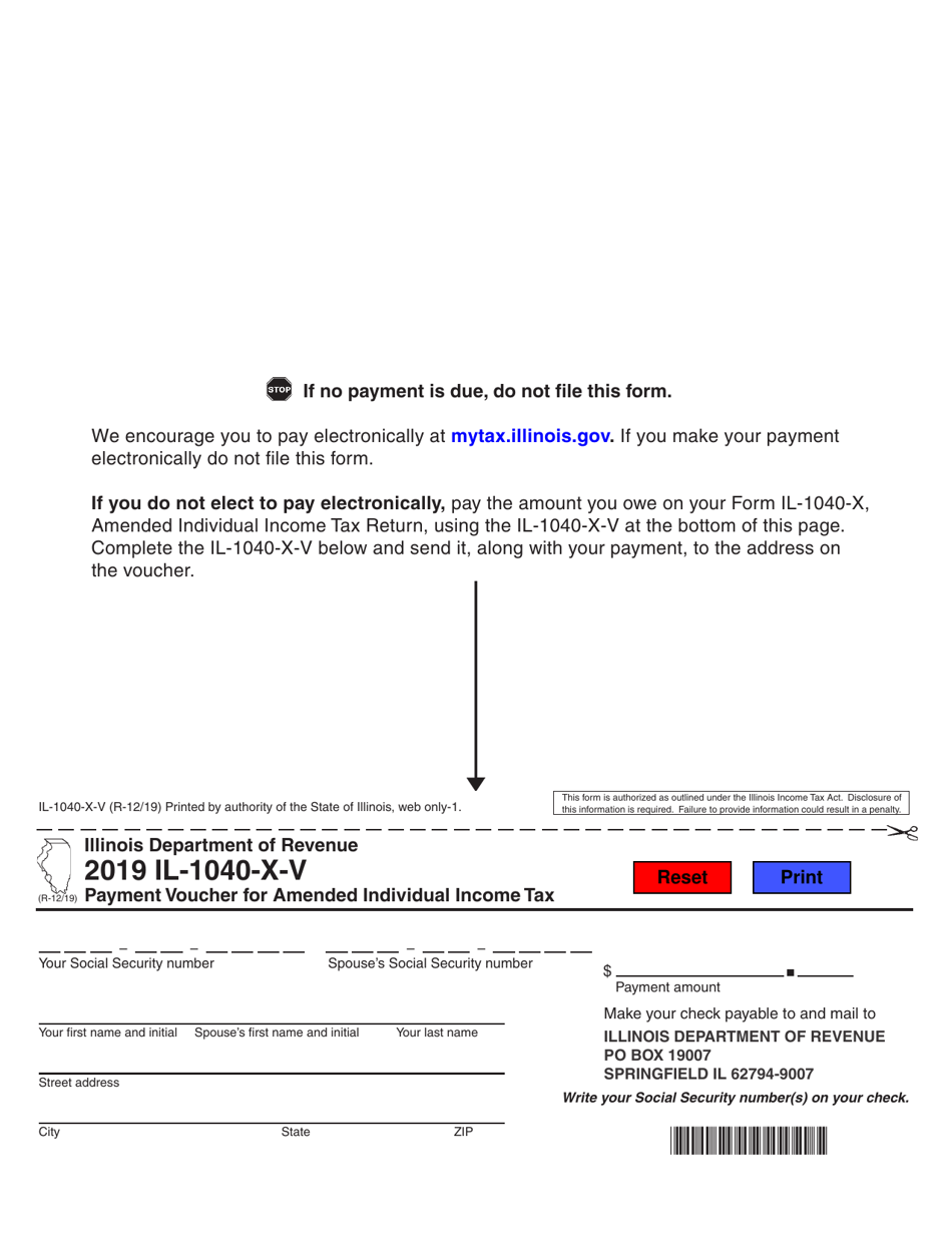 Form IL-1040-X-V Payment Voucher for Amended Individual Income Tax - Illinois, Page 1
