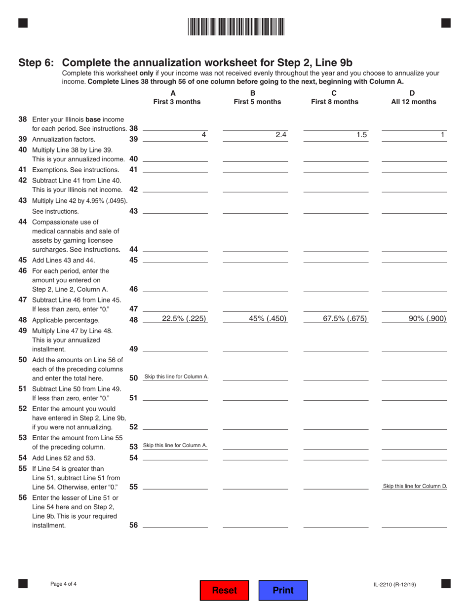 Form IL-2210 Computation of Penalties for Individuals - Illinois, Page 4
