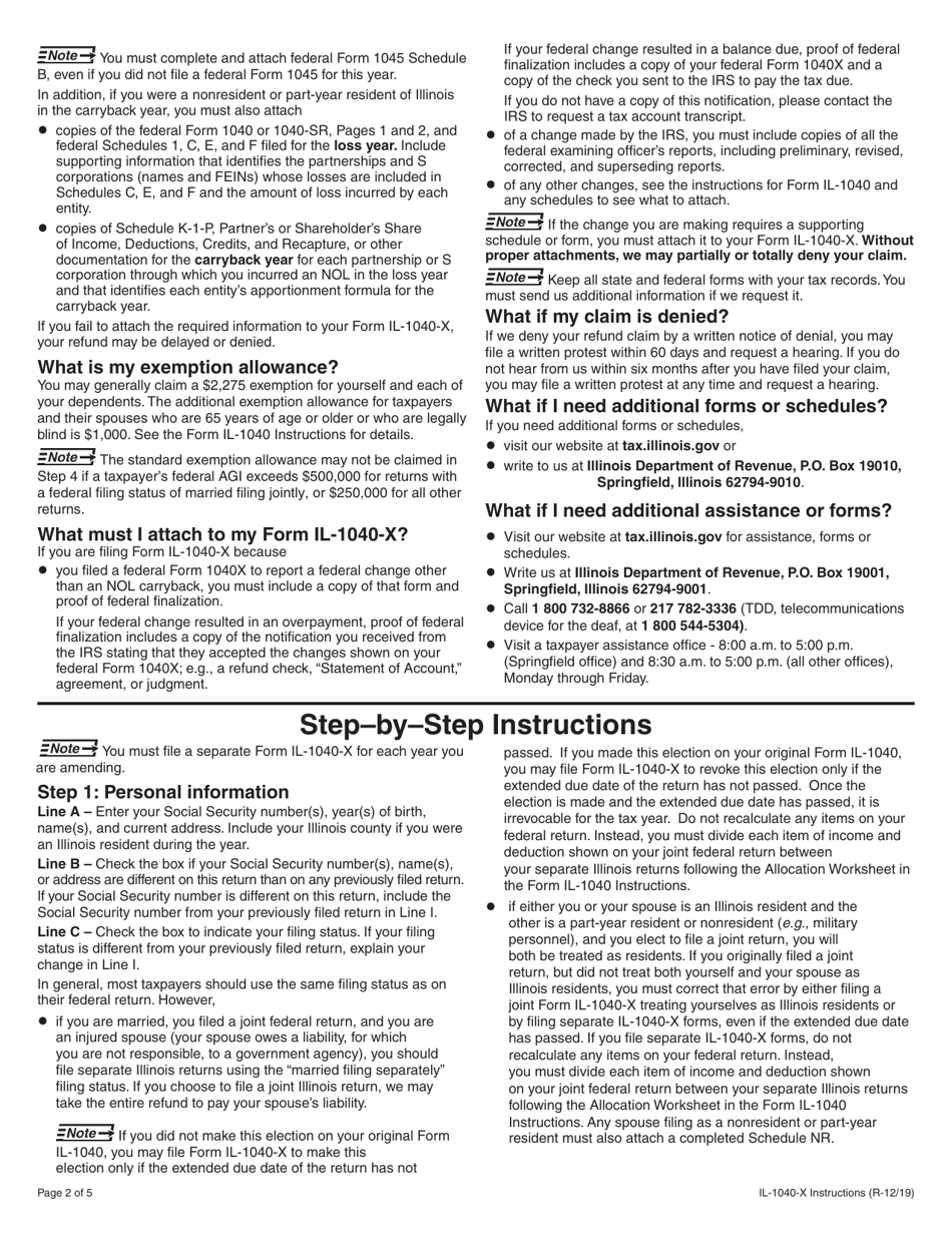 Instructions for Form IL-1040-X Amended Individual Income Tax Return - Illinois, Page 2