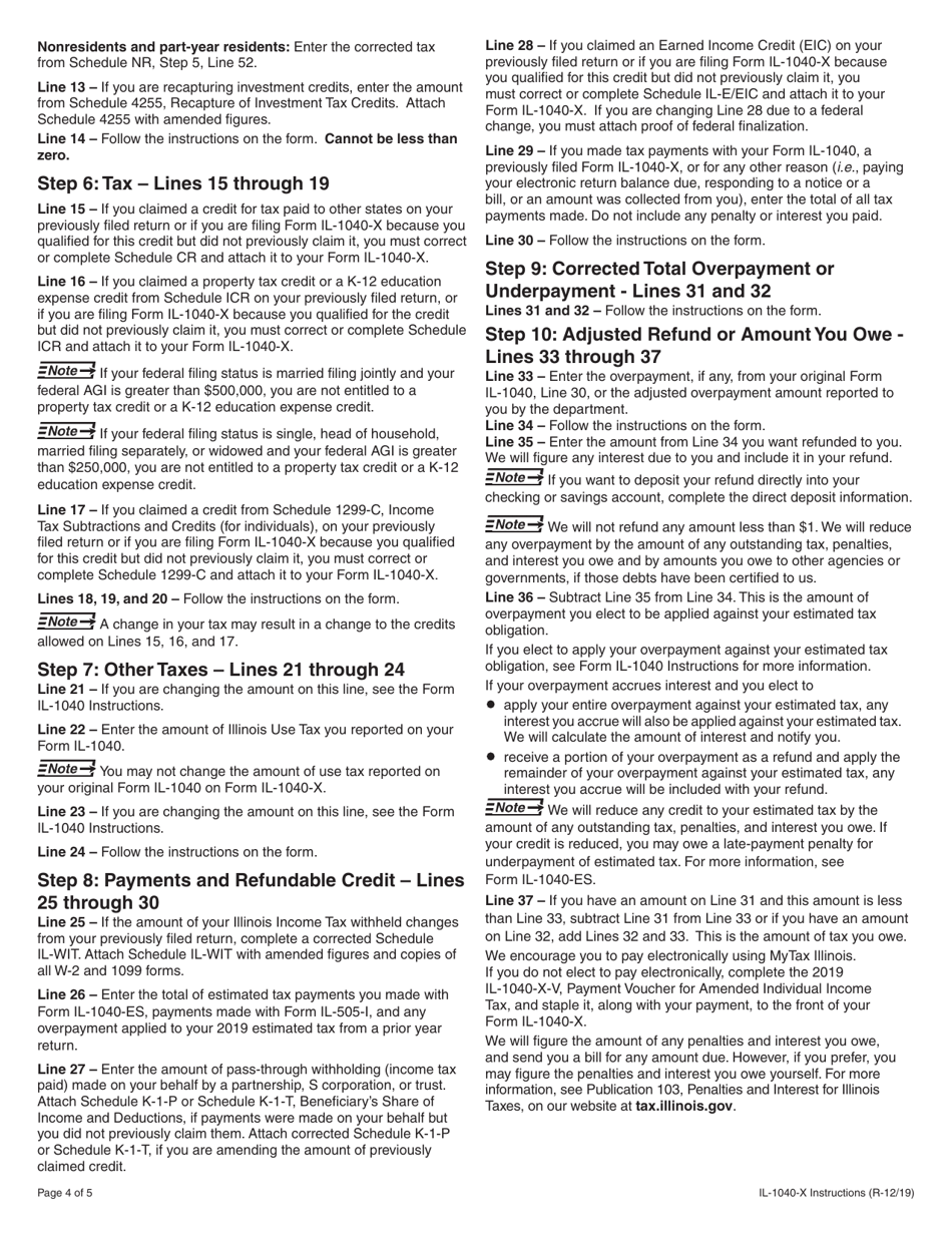 Instructions for Form IL-1040-X Amended Individual Income Tax Return - Illinois, Page 4