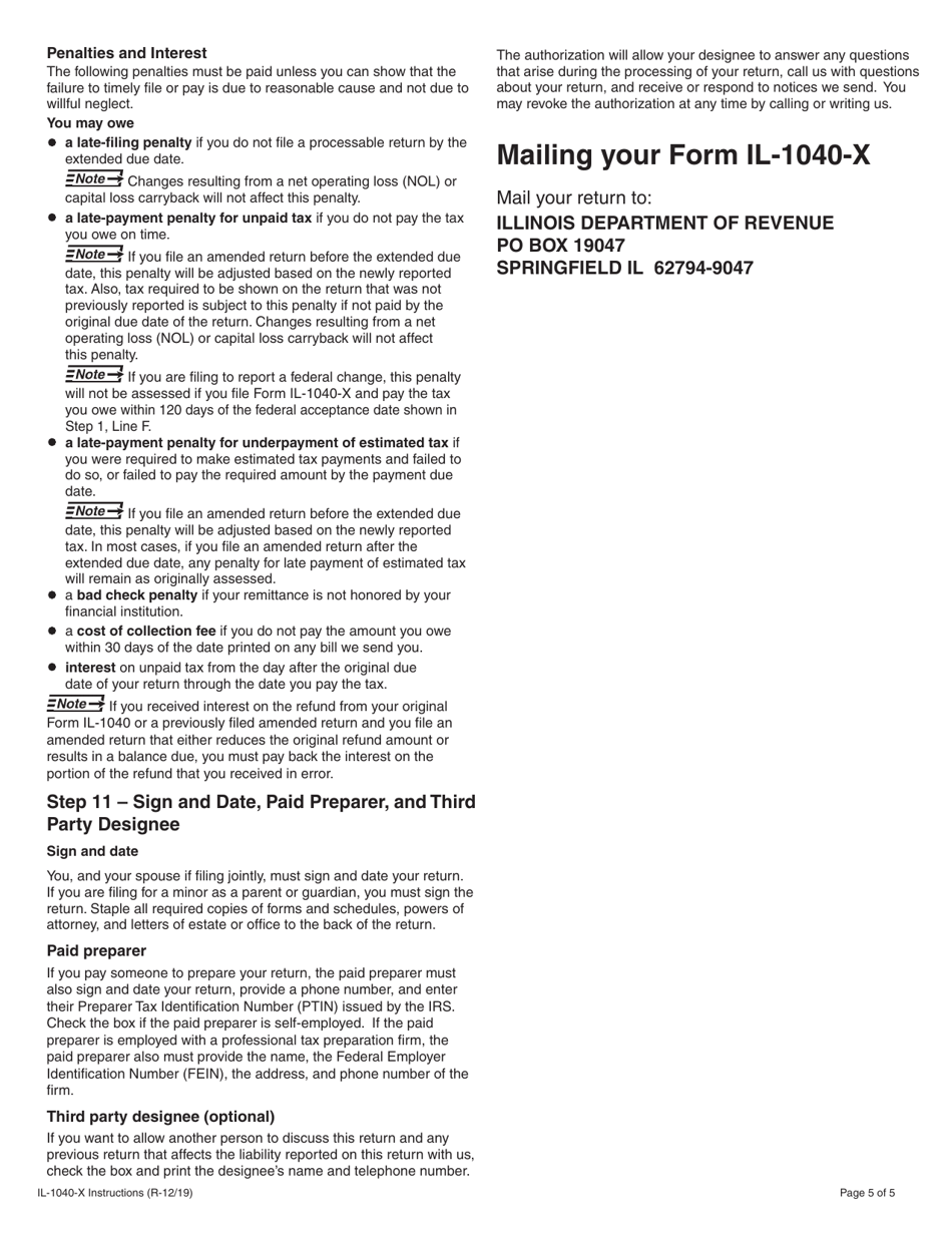 Download Instructions for Form IL1040X Amended Individual Tax