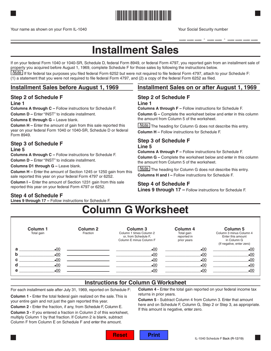 Form IL-1040 Schedule F Gains From Sales or Exchanges of Property Acquired Before August 1, 1969 - Illinois, Page 2