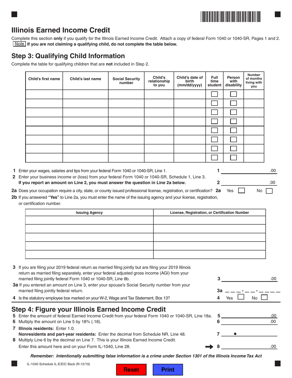 Form Il 1040 Schedule Il Eeic 2019 Fill Out Sign Online And Download Fillable Pdf 1416