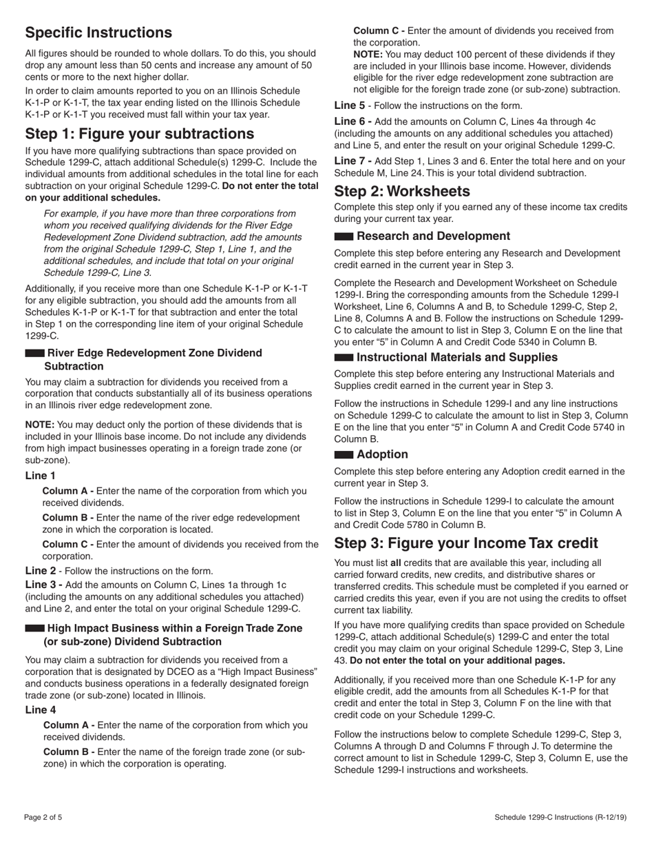 Instructions for Schedule 1299-C Income Tax Subtractions and Credits (For Individuals) - Illinois, Page 2