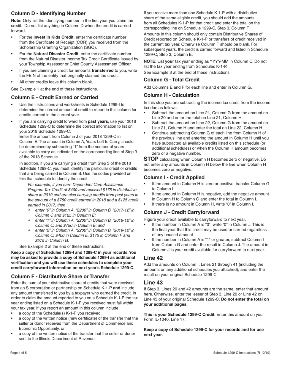 Instructions for Schedule 1299-C Income Tax Subtractions and Credits (For Individuals) - Illinois, Page 4
