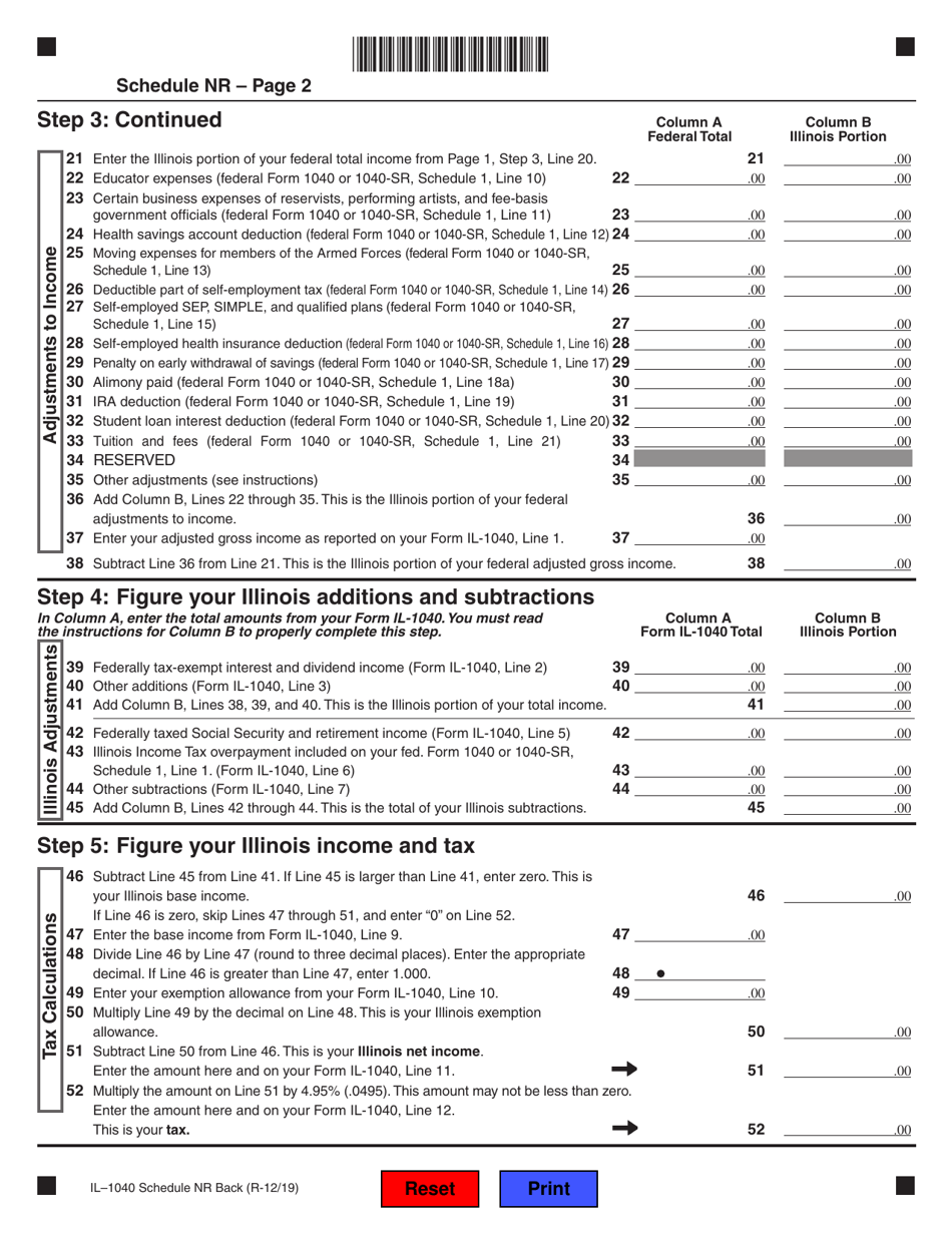 Form Il 1040 Schedule Nr Fill Out Sign Online And Download Fillable Pdf Illinois 2406