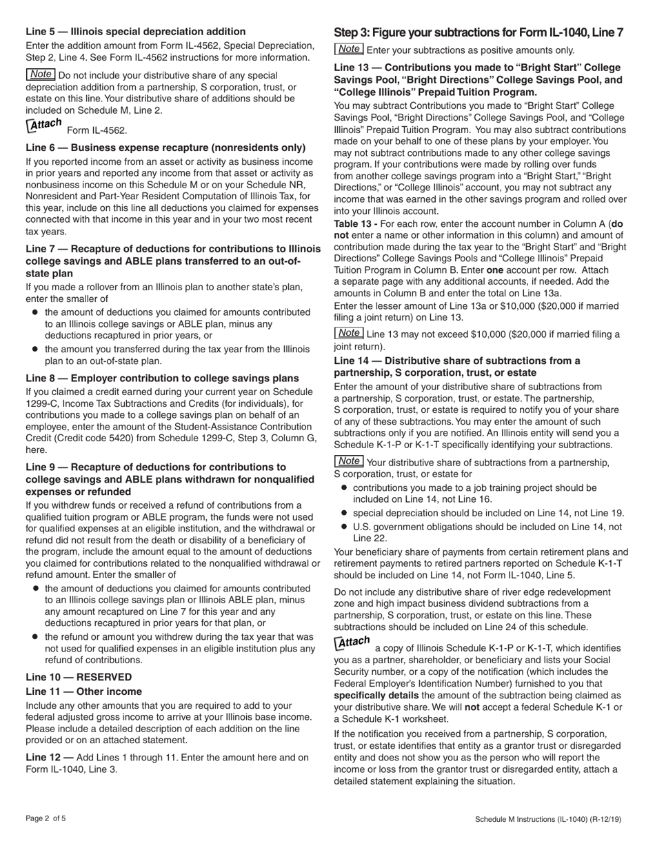 Instructions for Form IL-1040 Schedule M Other Additions and Subtractions for Individuals - Illinois, Page 2