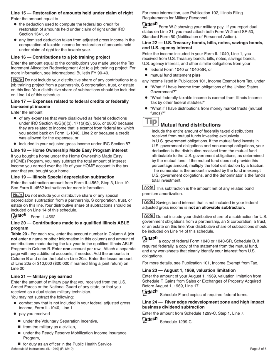 Instructions for Form IL-1040 Schedule M Other Additions and Subtractions for Individuals - Illinois, Page 3
