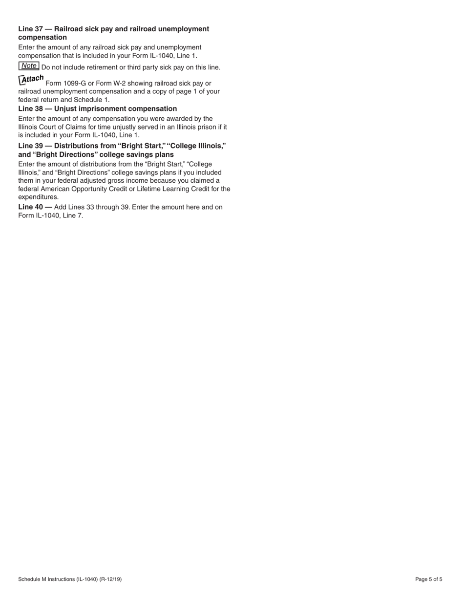 Download Instructions For Form Il 1040 Schedule M Other Additions And Subtractions For 1039